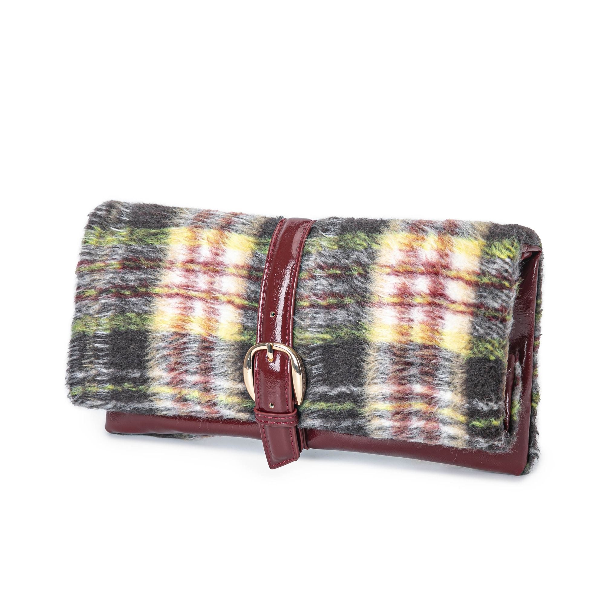(burgundy)Koumei Wristlet w/Snap, Faux Shearling by Mia K - BagNook