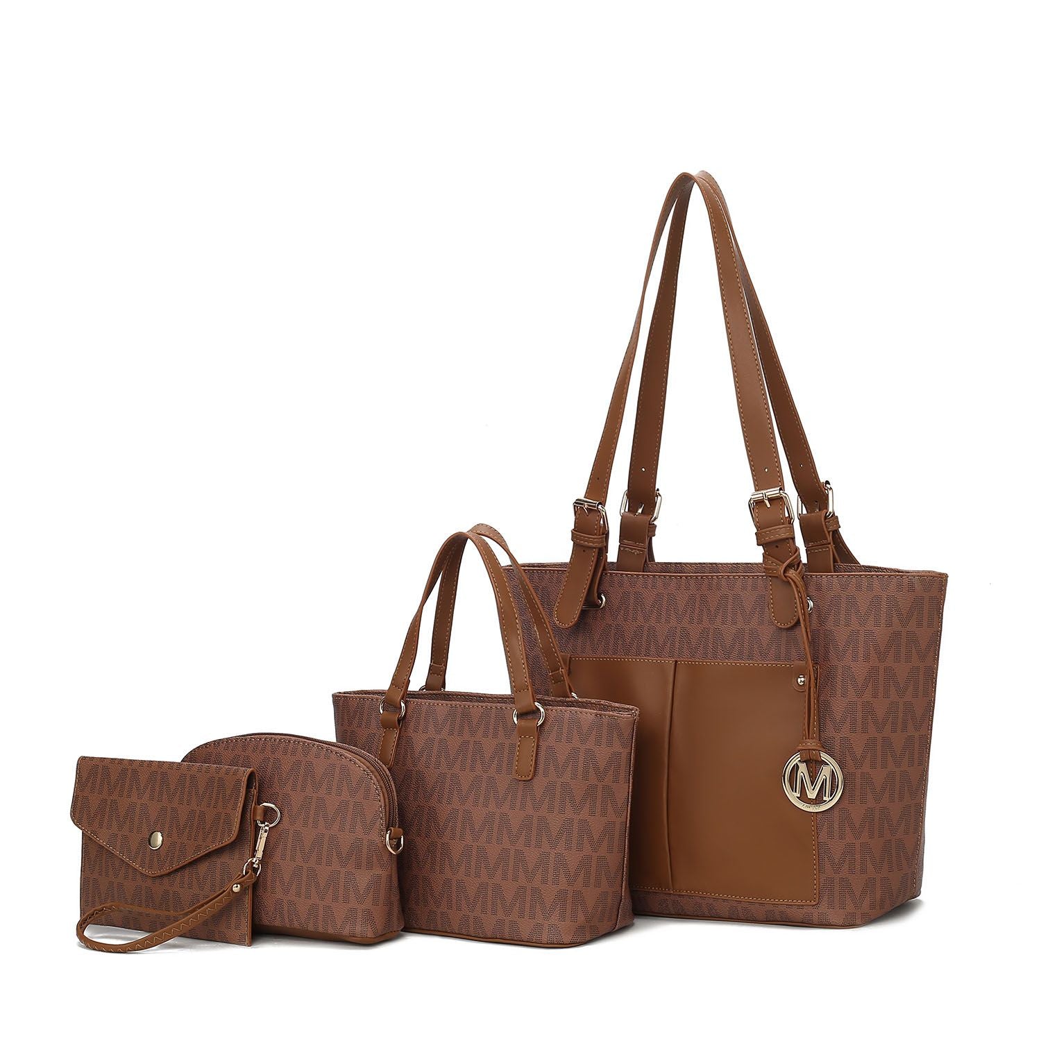 (tan)Havenly 4pc Signature Vegan Leather Tote Bag Set by Mia K - BagNook