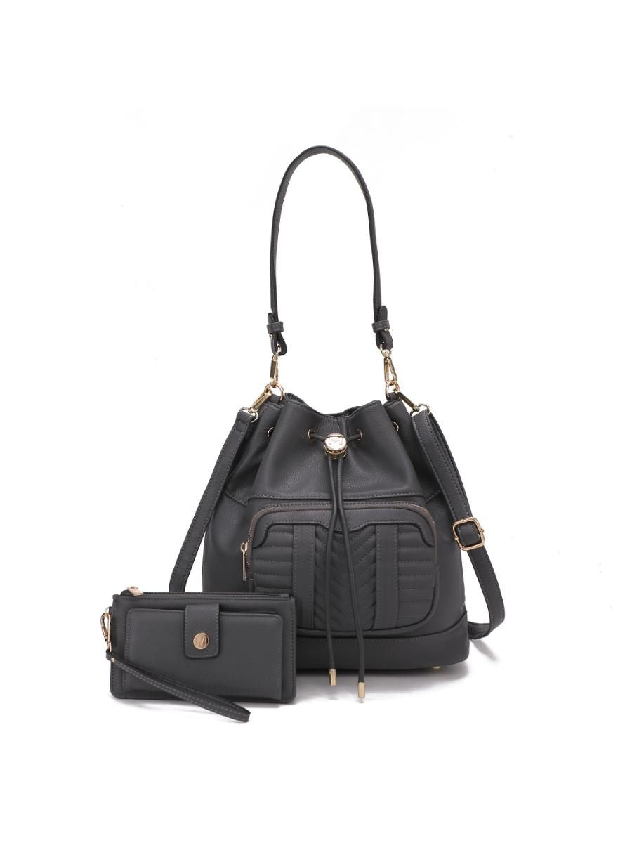 (charcoal)Ryder Shoulder Bag with Wallet by Mia k - BagNook