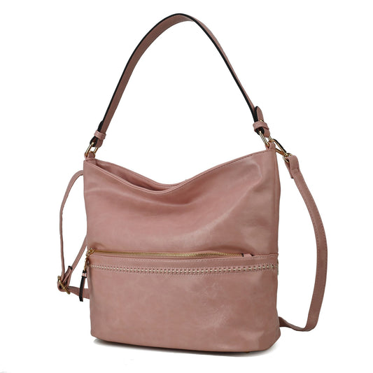 (pink)Sierra Hobo Handbag Vegan Leather by Mia K - BagNook