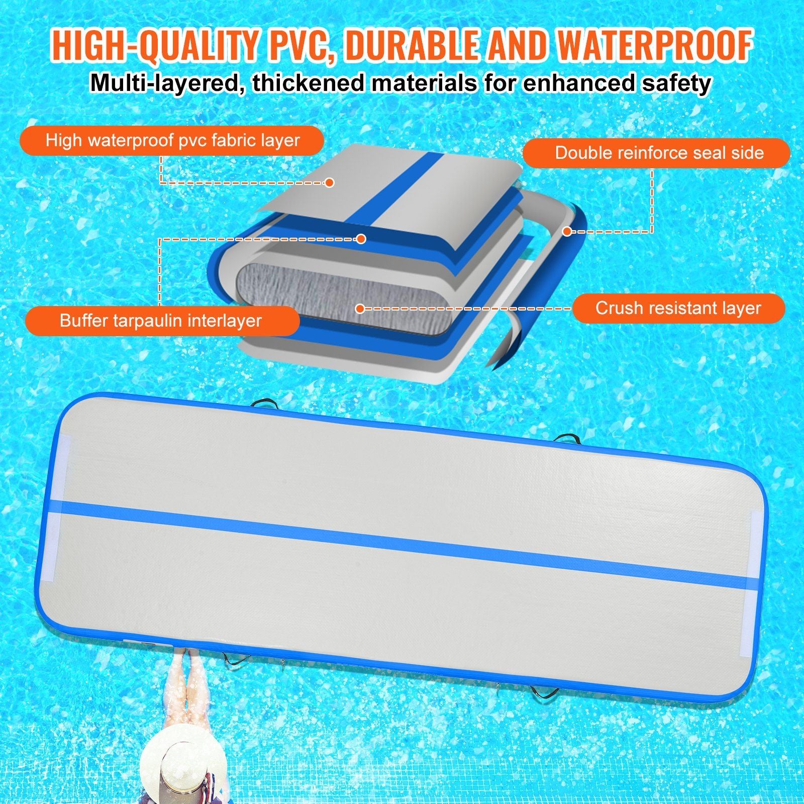 VEVOR Gymnastics Inflatable Air Mat, 4" Thick, 10ft Blue - BagNook