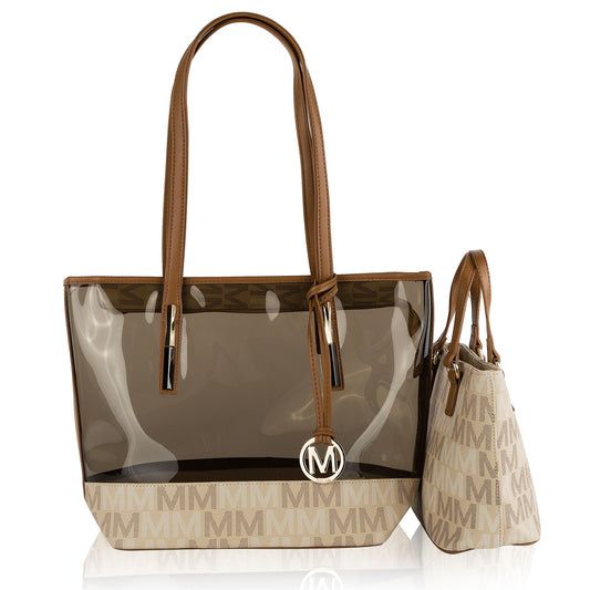 (beige)Tayla 2pc Tote & Mini by Mia K - BagNook