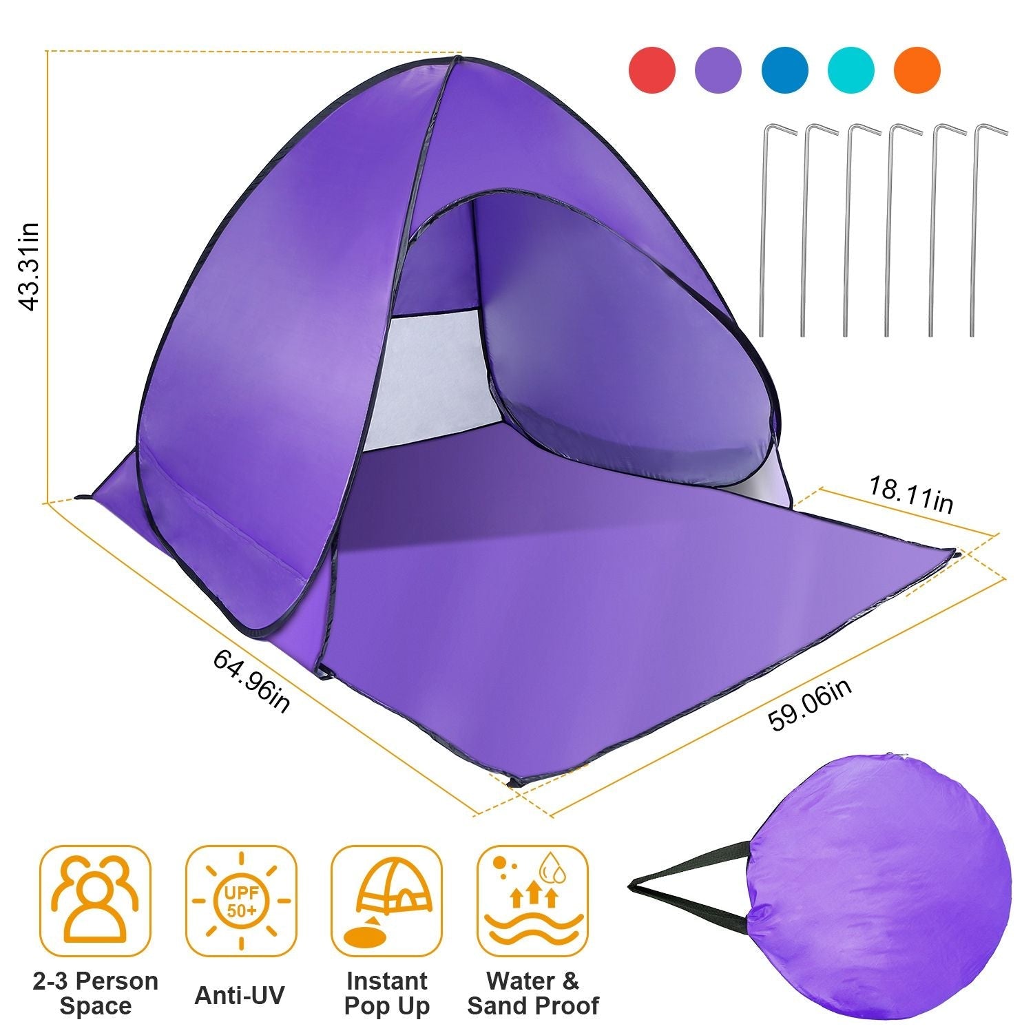 (purple)PopUp Sunshade w/Bag - BagNook