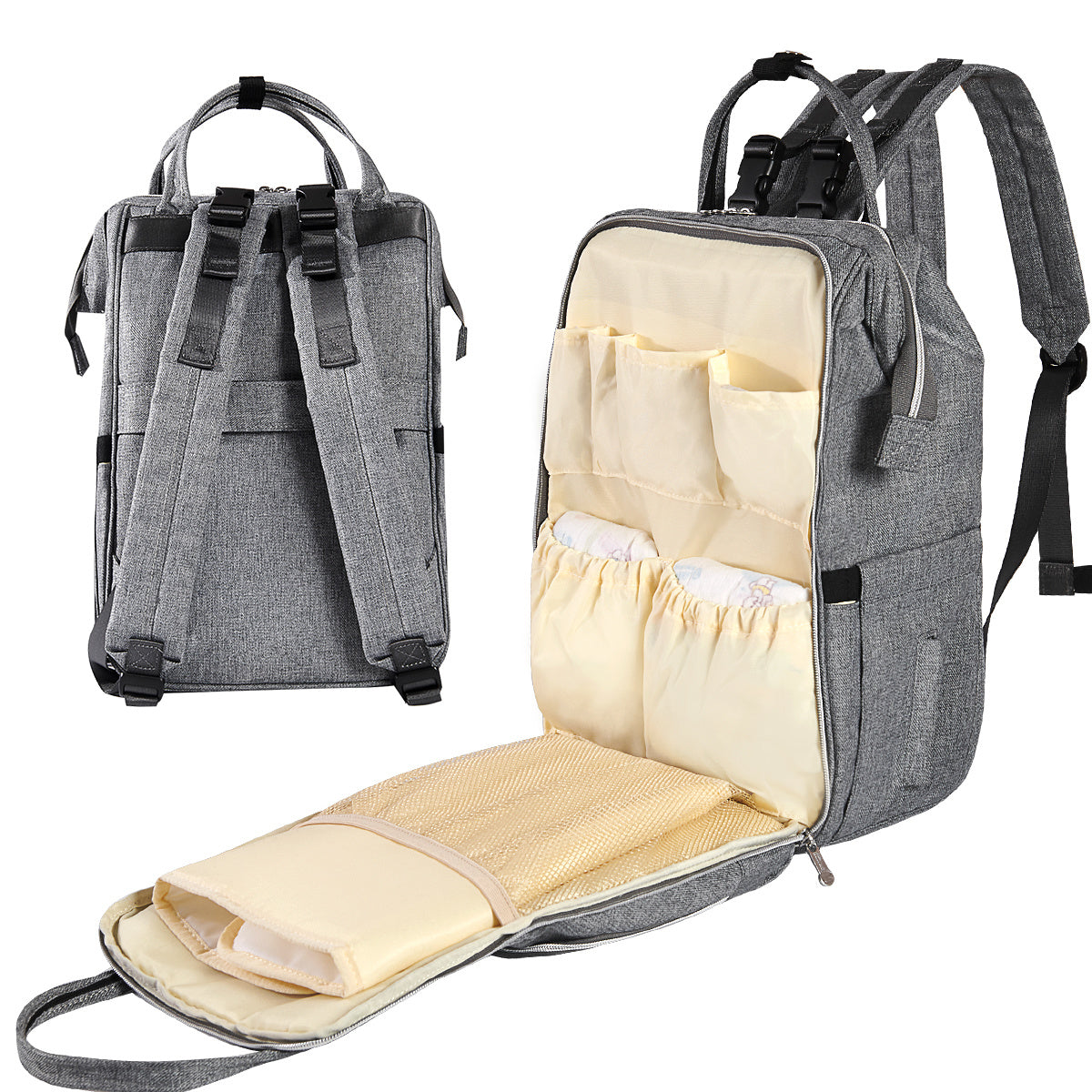 (gray)Sunveno Diaper Bag Backpack - BagNook