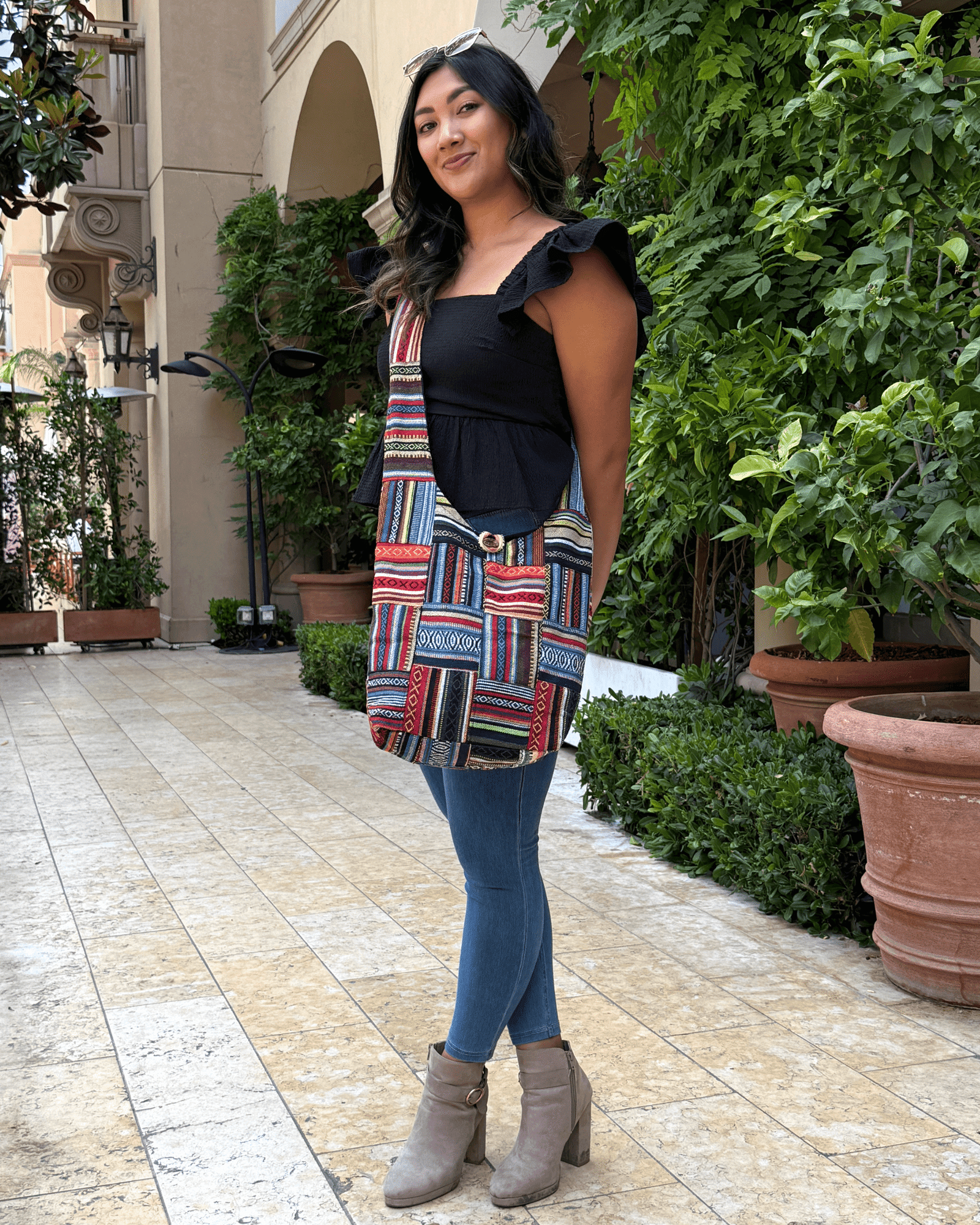 Kathmandu Collection | Patchwork Striped Crossbody/Hobo Bag - BagNook
