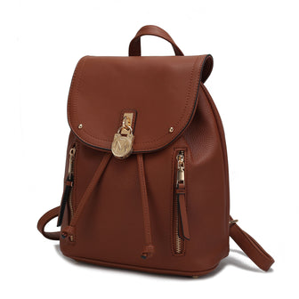 (brown)Xandria V-Leather Backpack by Mia K - BagNook