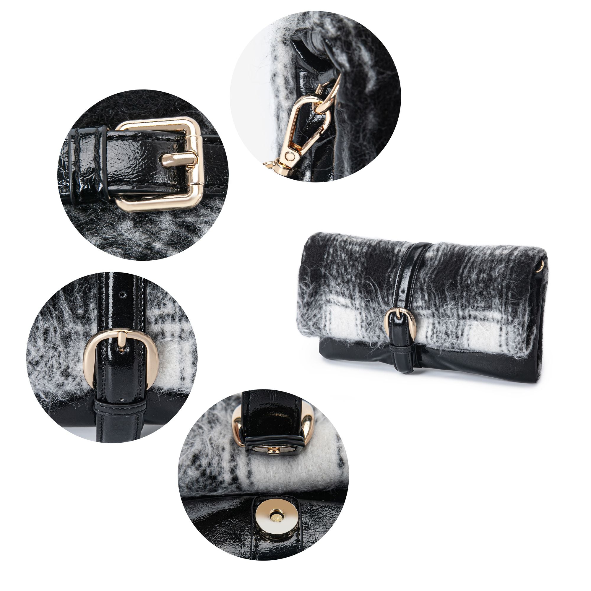 (black)Koumei Wristlet w/Snap, Faux Shearling by Mia K - BagNook