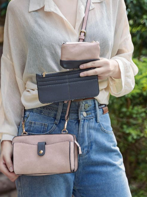 (pink)Muriel Crossbody w/Card Holder & Small Pouch by Mia k - BagNook