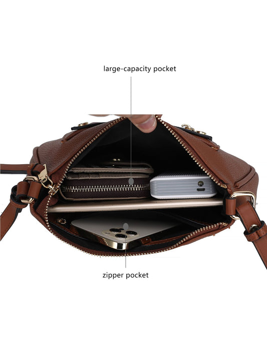 (cognac)Essie Crossbody Vegan Leather by Mia k - BagNook