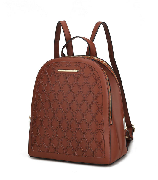 (cognac)Sloane Vegan Leather Multi-Compartment Backpack by Mia K - BagNook