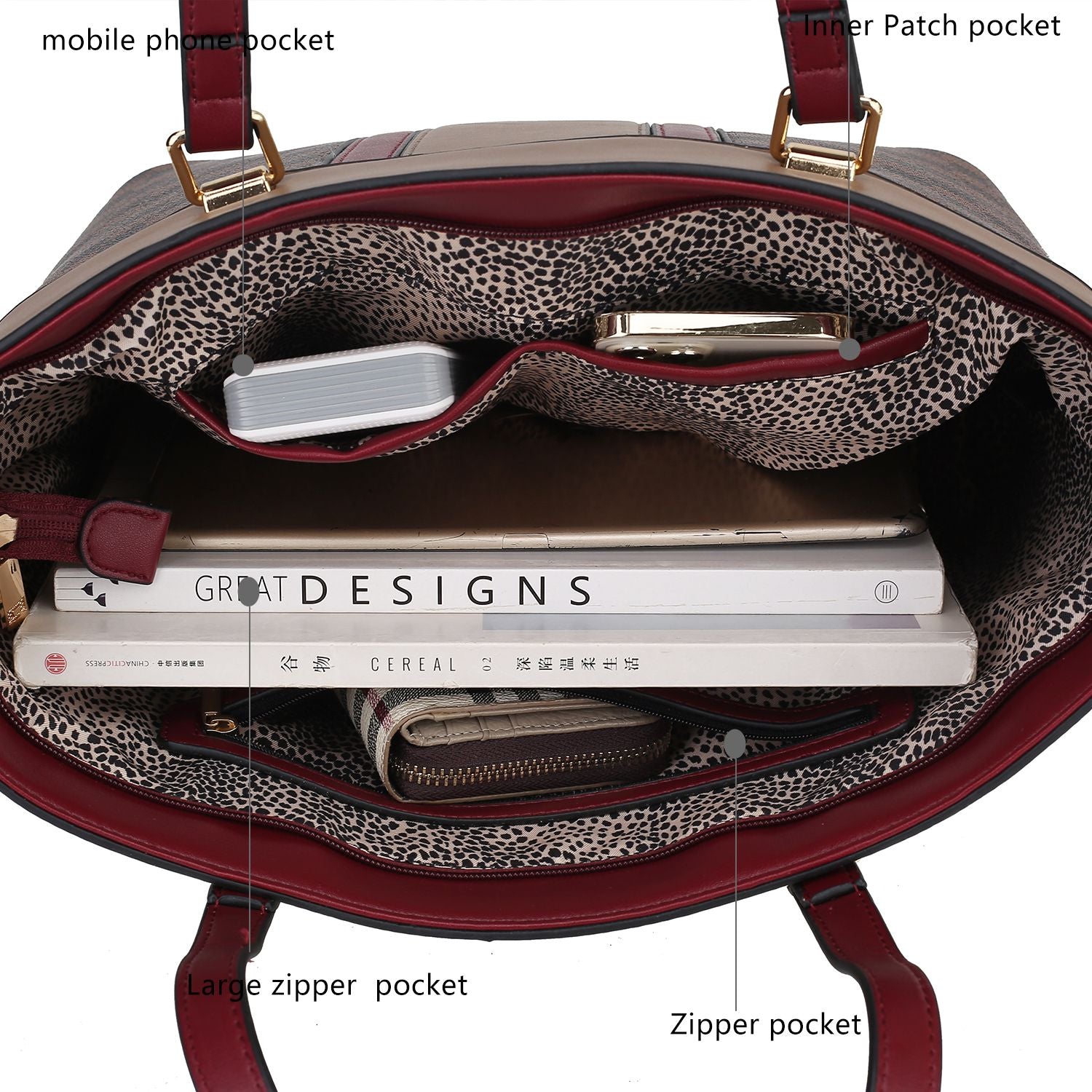 (coffee-red)Fabiola Tote Handbag with Wallet by Mia k - BagNook