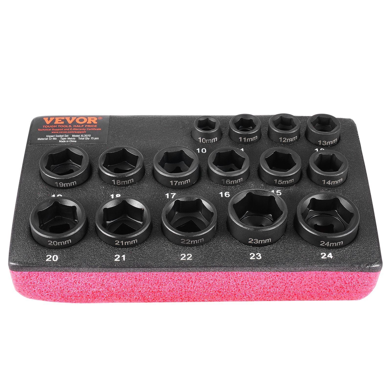 VEVOR Impact Sockets Set 15pcs 6-Point 3/8" Drive Bit Ratchet Tool Kit Case - BagNook