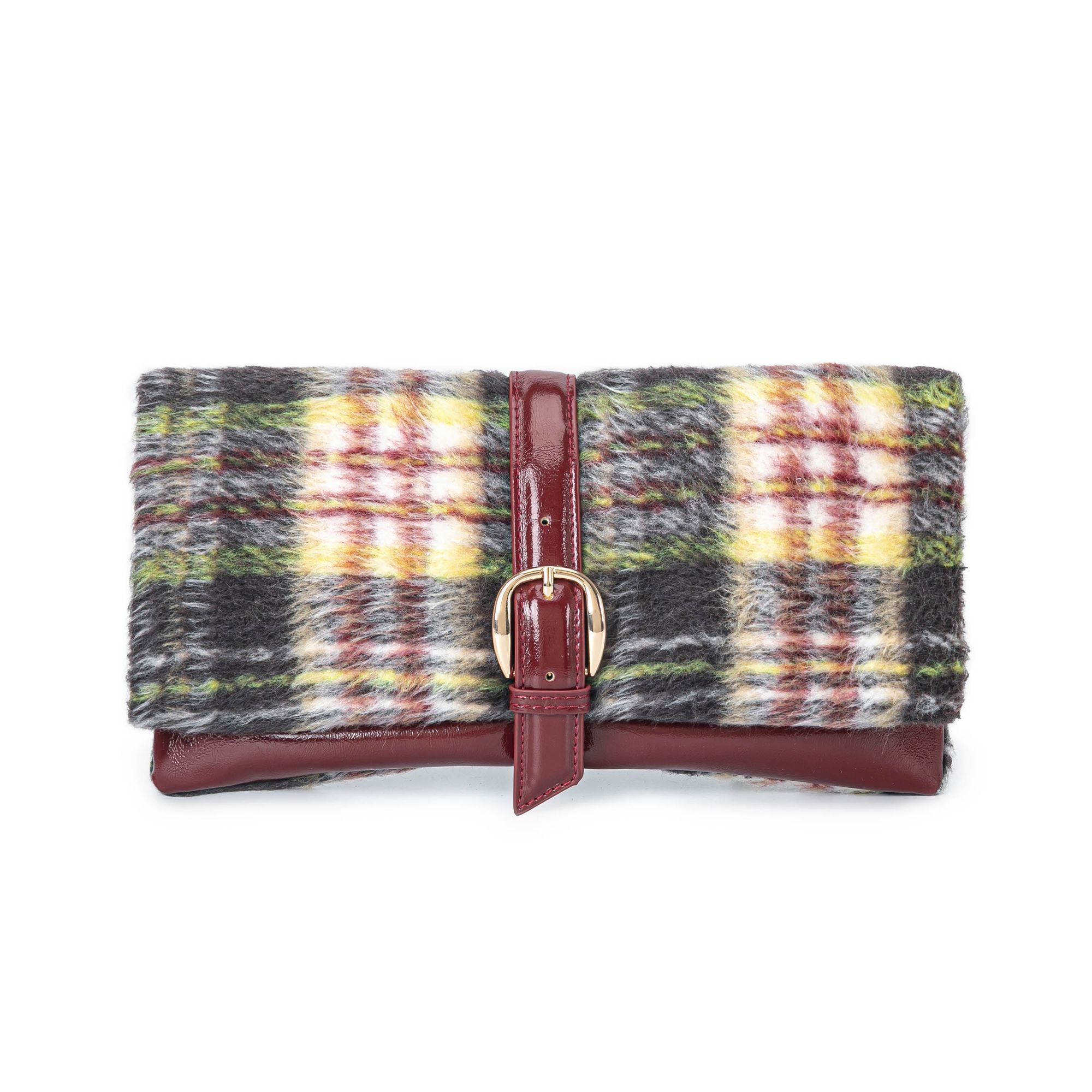 (burgundy)Koumei Wristlet w/Snap, Faux Shearling by Mia K - BagNook