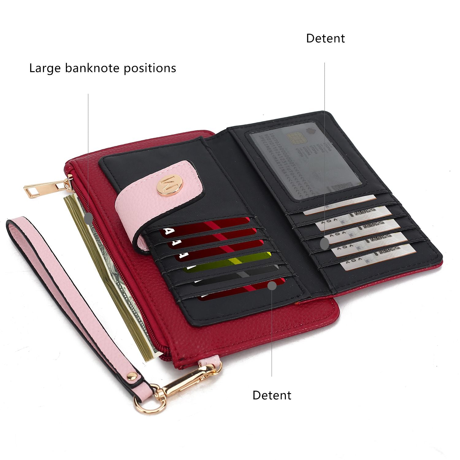 (wine-pink)Olympe Vegan Leather Wristlet Wallet by Mia K - BagNook