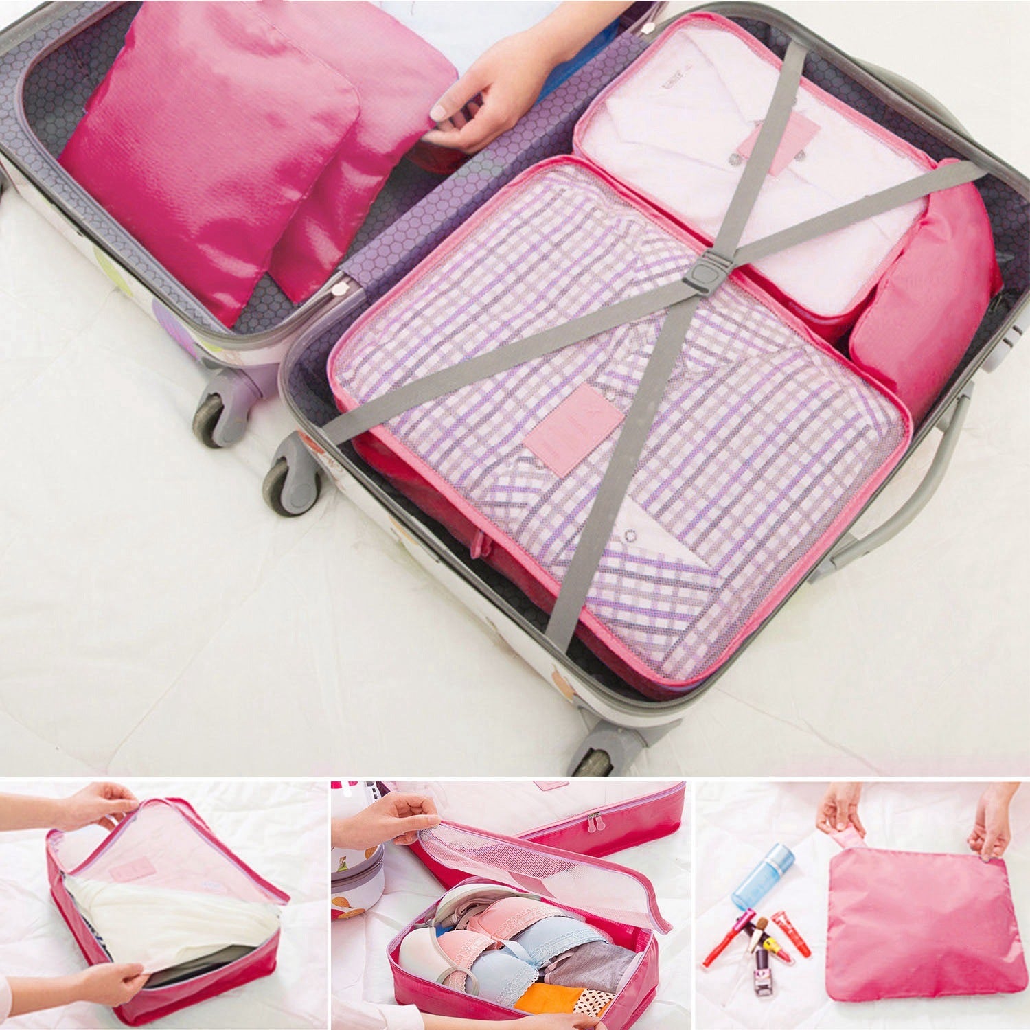 (hot pink)9pc Travel Luggage Organizer - BagNook