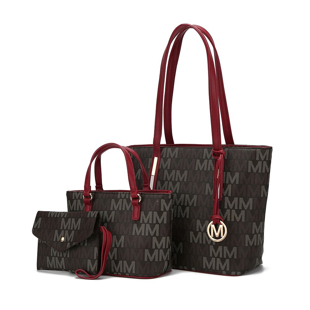 (red)Aylet M Tote with Mini Handbag and Wristlet Pouch by Mia k - BagNook