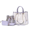 Load image into Gallery viewer, (lilac)Diva PVC Tote Bag with Tweed Bucket Bag by Mia K. - BagNook
