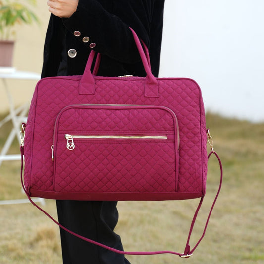 (wine)Jayla Solid Quilted Cotton Duffel Bag by Mia K - BagNook