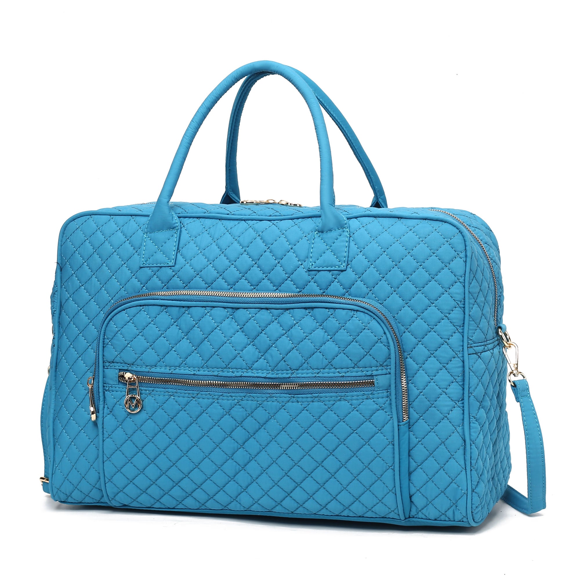 (turquoise)Jayla Solid Quilted Cotton Duffel Bag by Mia K - BagNook