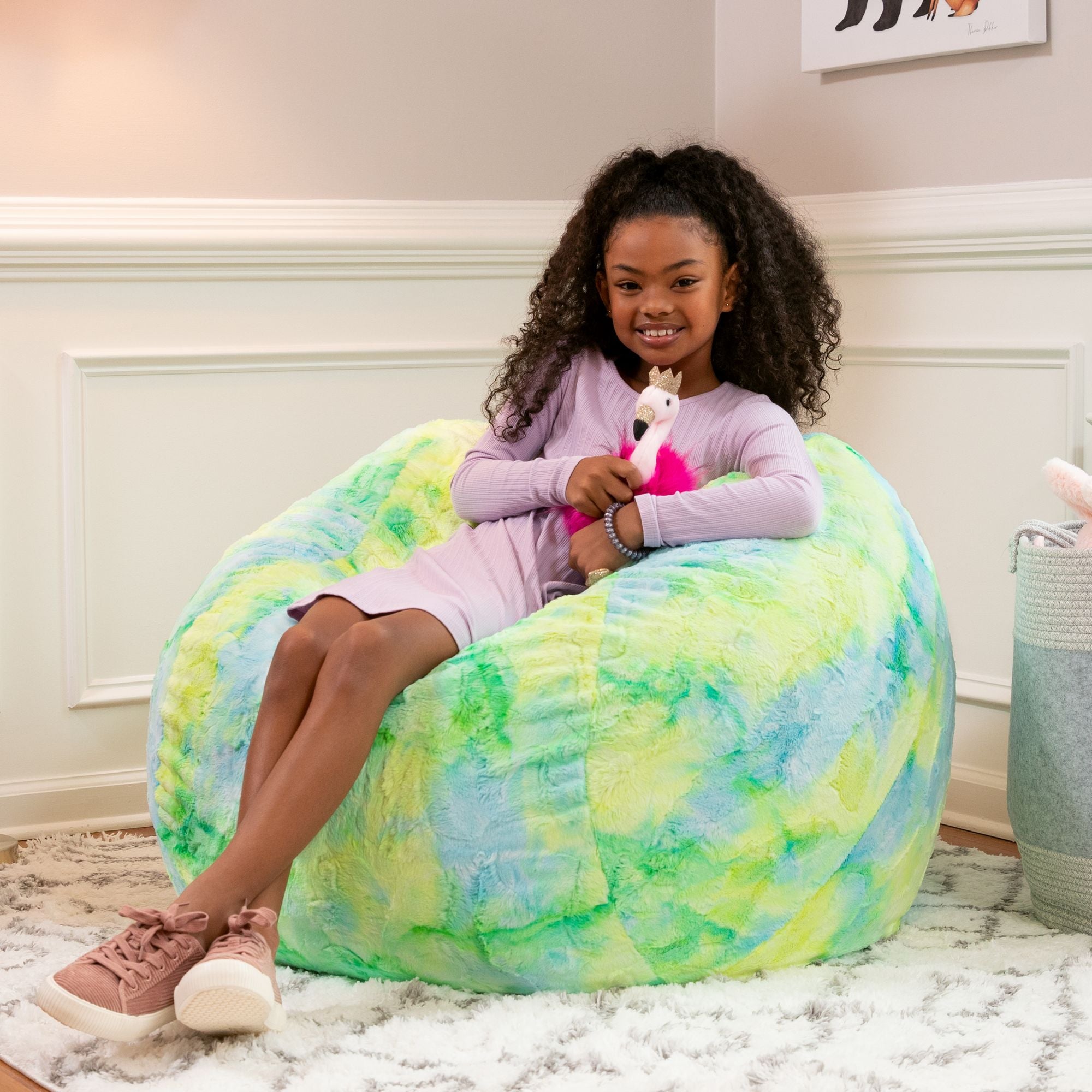Jaxx Saxx 3 ft Bean Bag Chair - Faux Fur - Firefly Yellow - BagNook