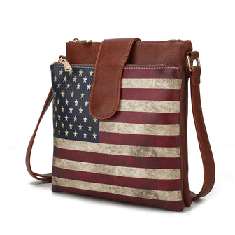 (tan)Josephine Vegan Leather FLAG Crossbody by Mia K - BagNook