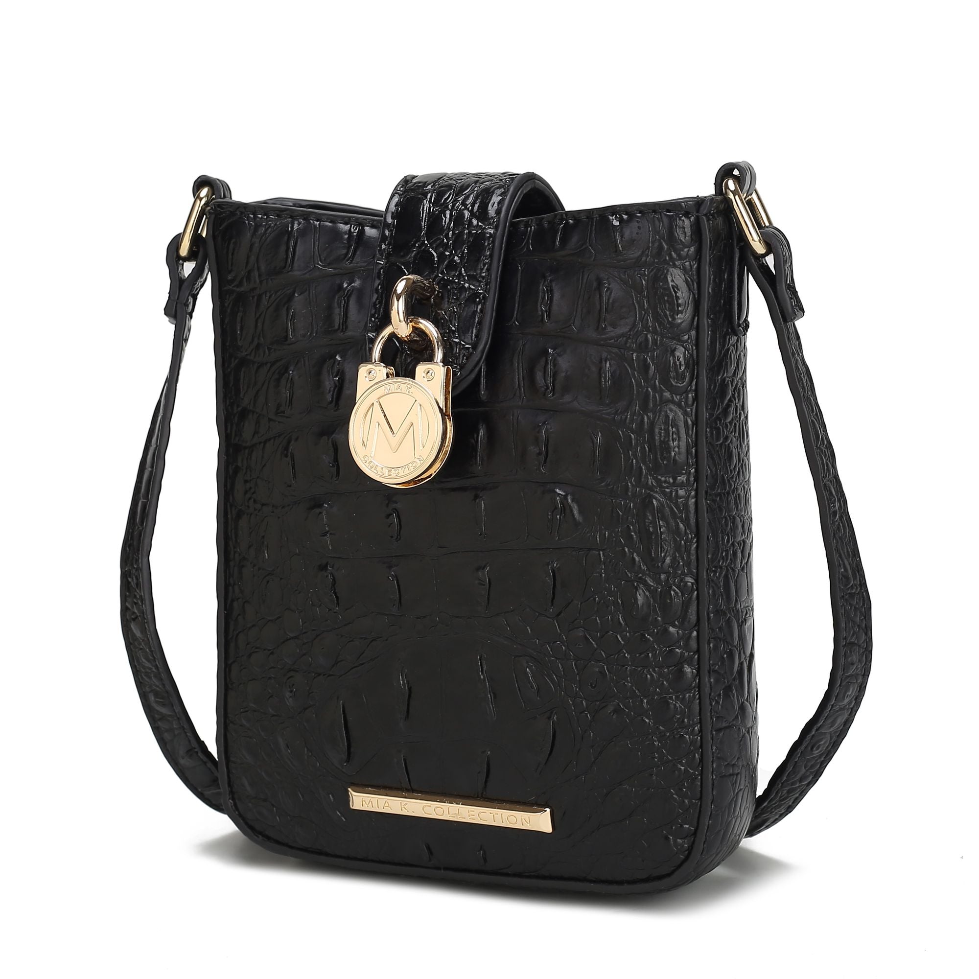 (black)Avery Faux Crocodile Embossed Crossbody by Mia K - BagNook