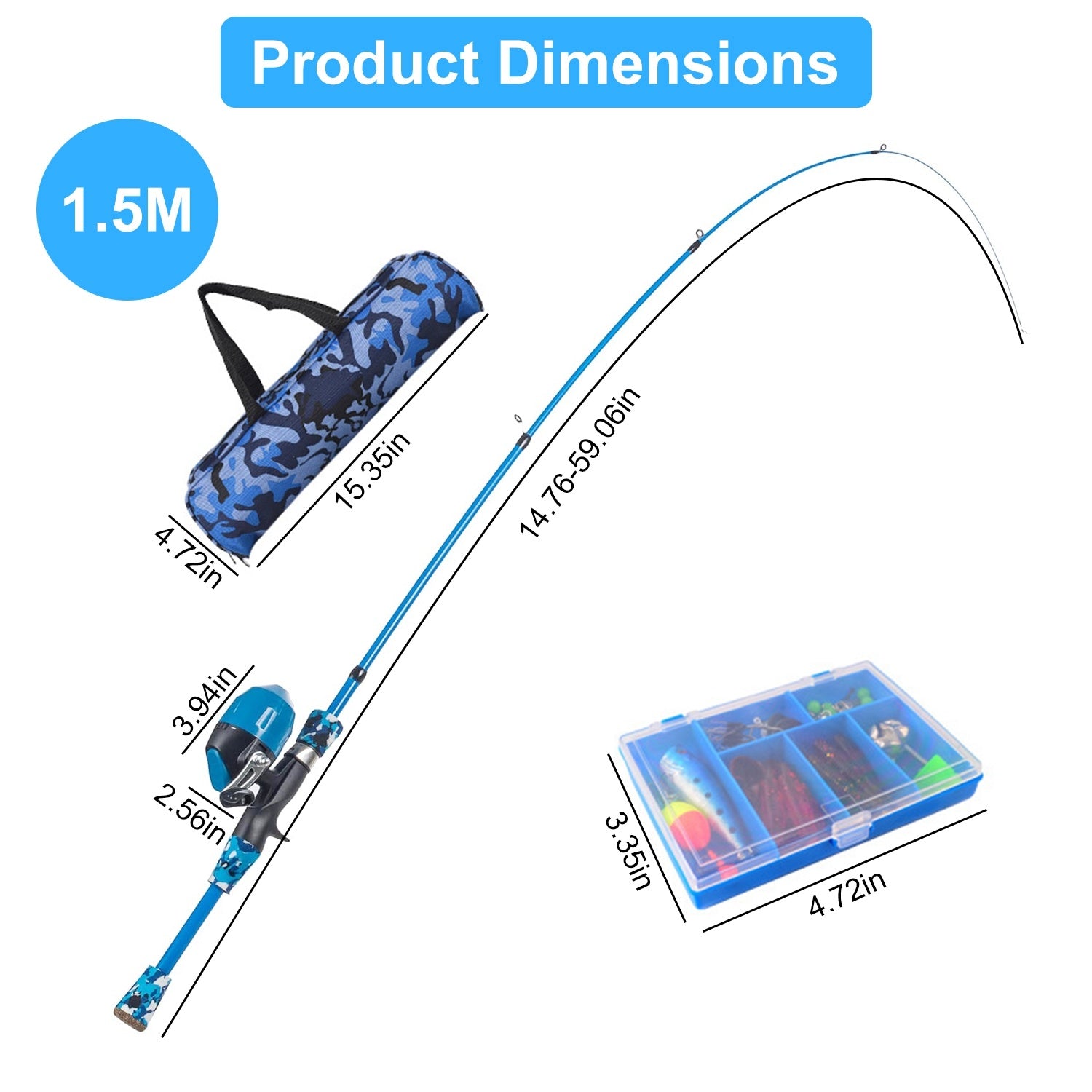(blue)Kids Starter Kit Fishing Pole Set - BagNook