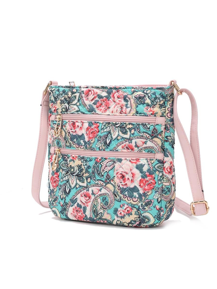 (green)Lainey Quilted Botanical Pattern Crossbody by Mia k - BagNook