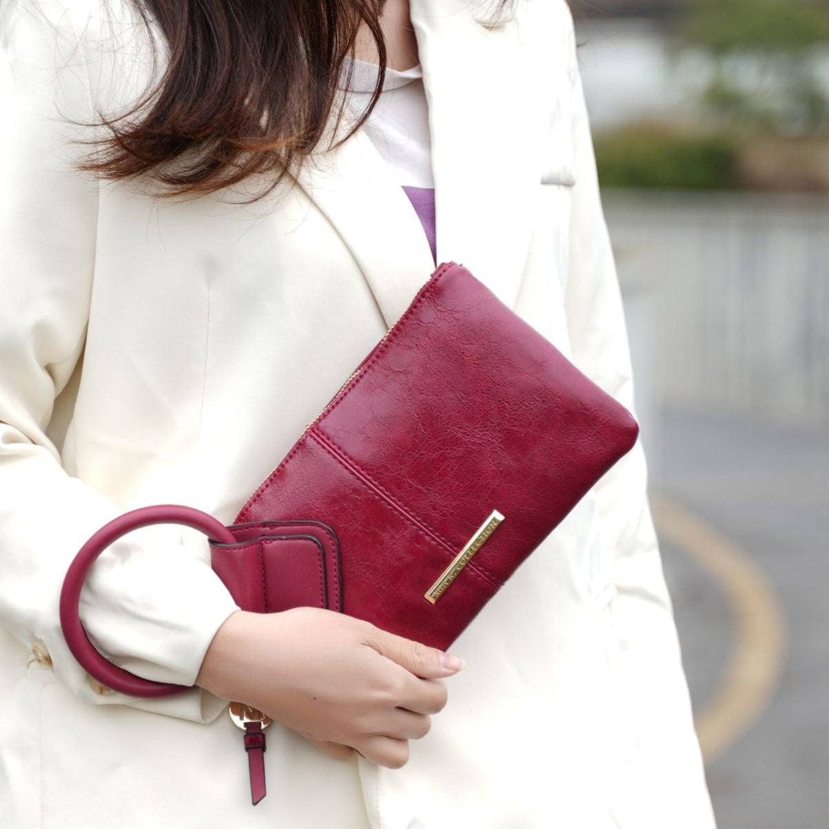 (wine)Simone Clutch/Wristlet Handbag Vegan Leather by Mia k - BagNook