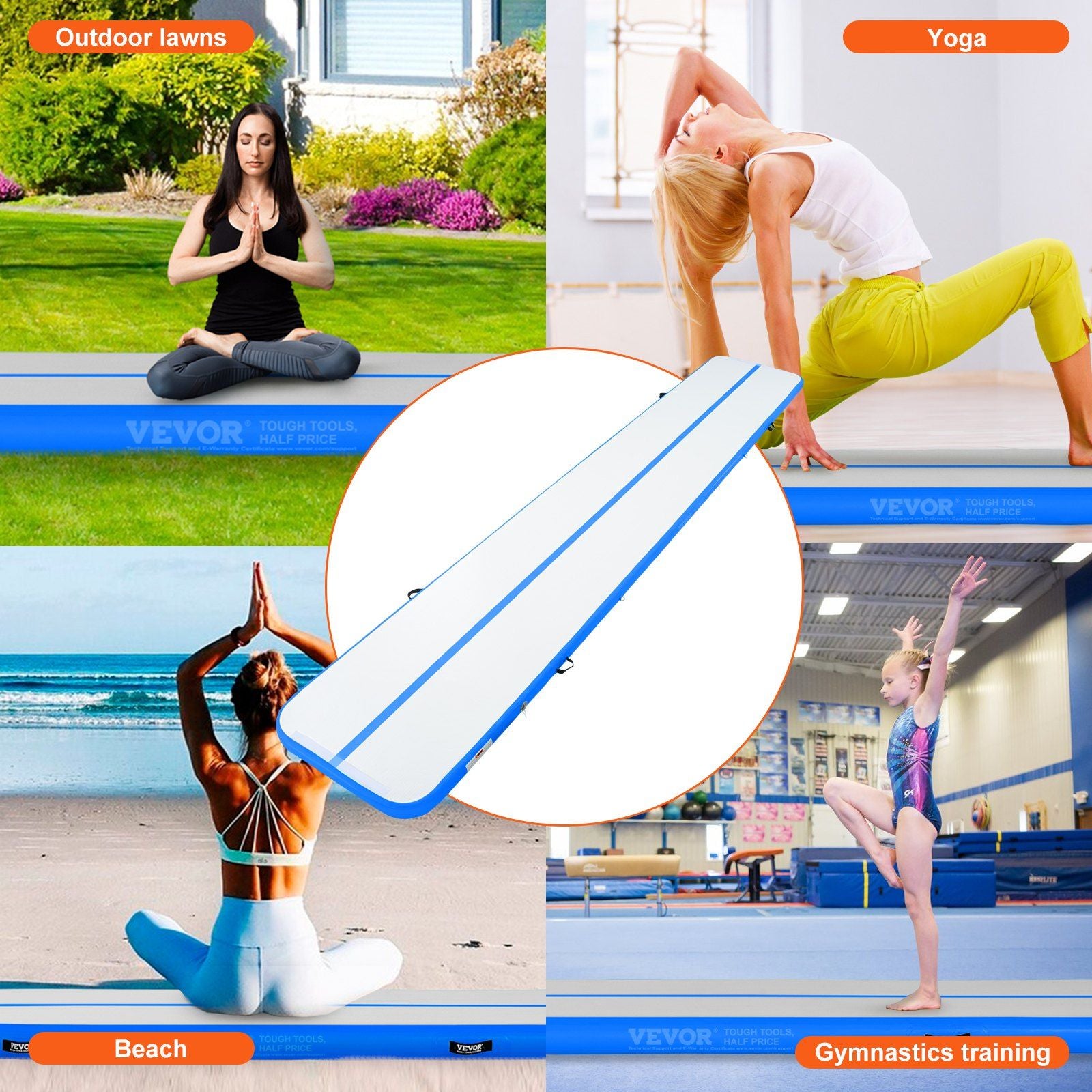 VEVOR Gymnastics Inflatable Air Mat, 4" Thick, 20ft Blue - BagNook