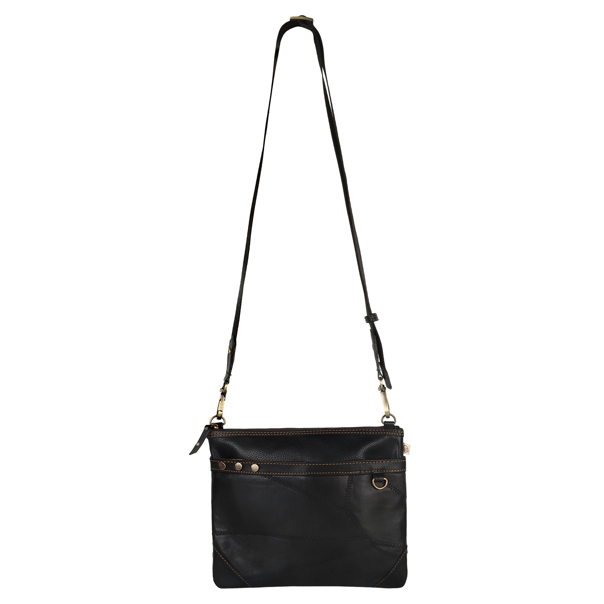 Brook Wide Crossbody - Upcycled Leather - Black - BagNook