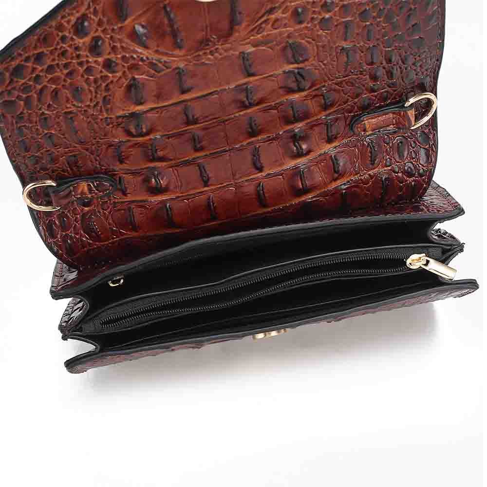 (brown)Vanta Croc-Embossed Saddle by Mia K - BagNook