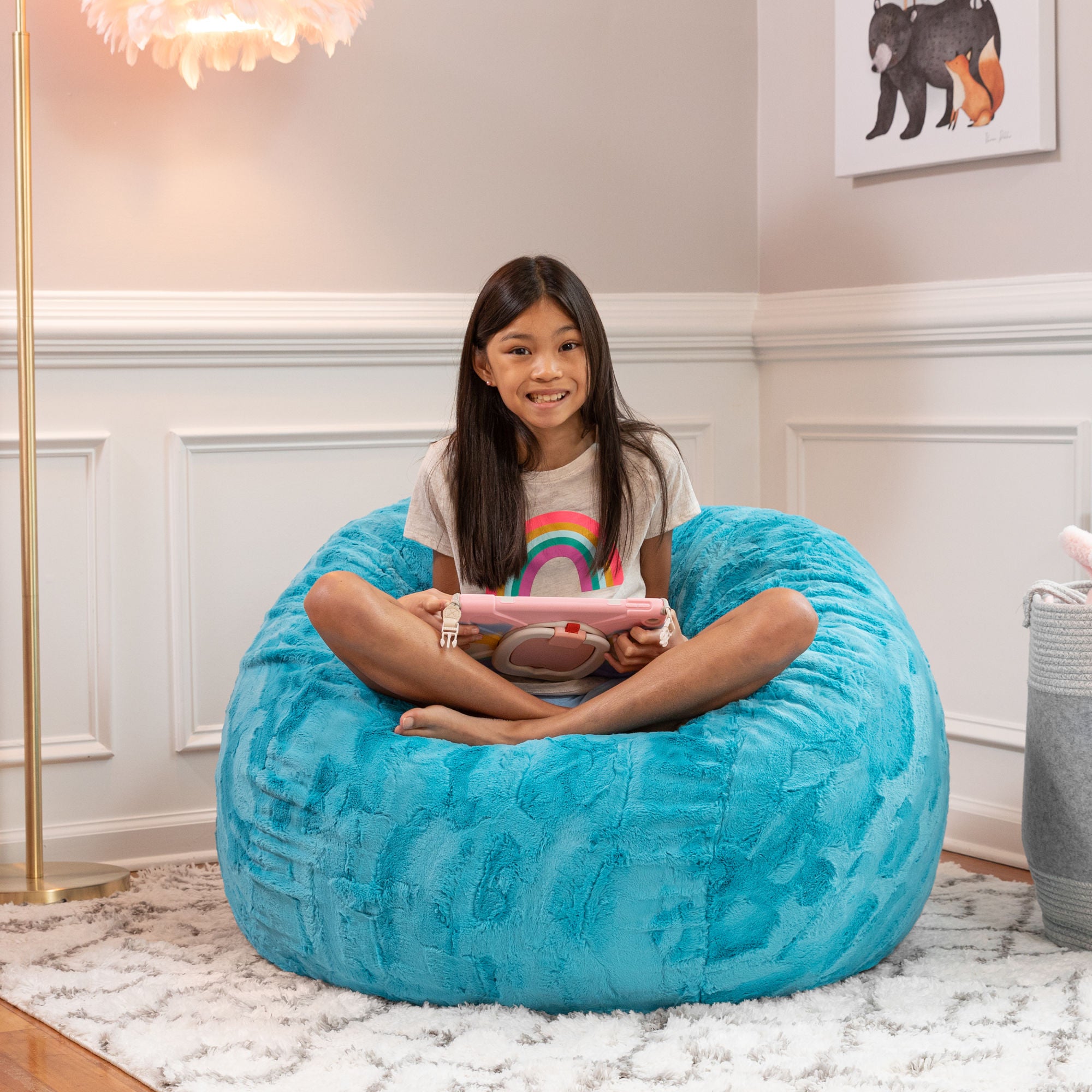 Jaxx Saxx 3 ft Bean Bag Chair - Faux Fur - Maui Turquoise - BagNook