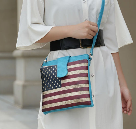 (turquoise)Josephine Vegan Leather FLAG Crossbody by Mia K - BagNook