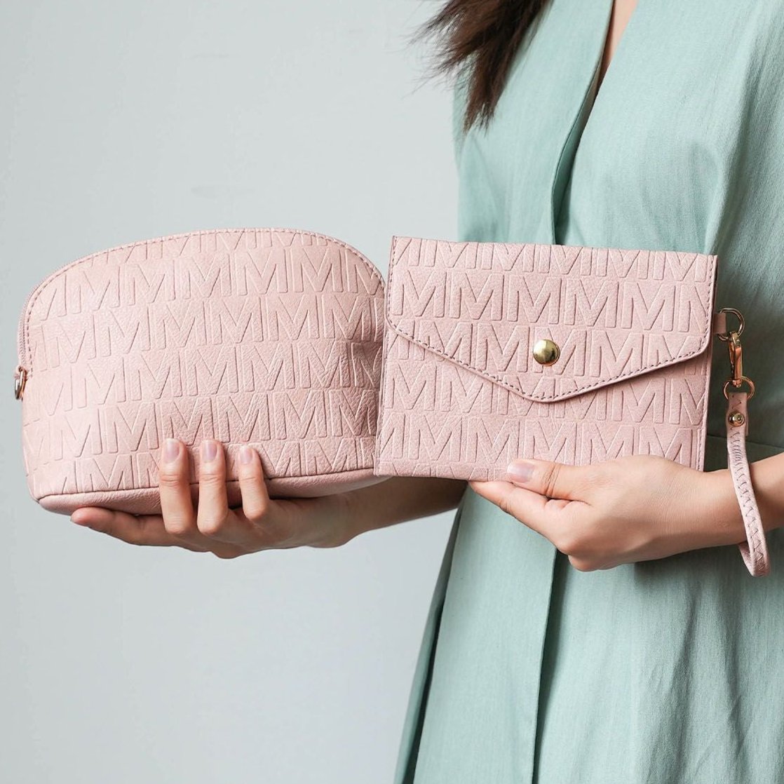 (rose pink)Arya 4pc Signature Vegan Leather Tote Bag Set by Mia K - BagNook