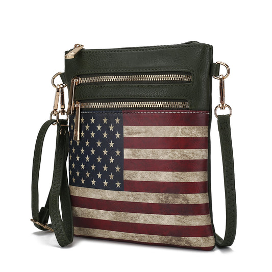(green)Genesis Vegan Leather Flag Women Crossbody by Mia k - BagNook