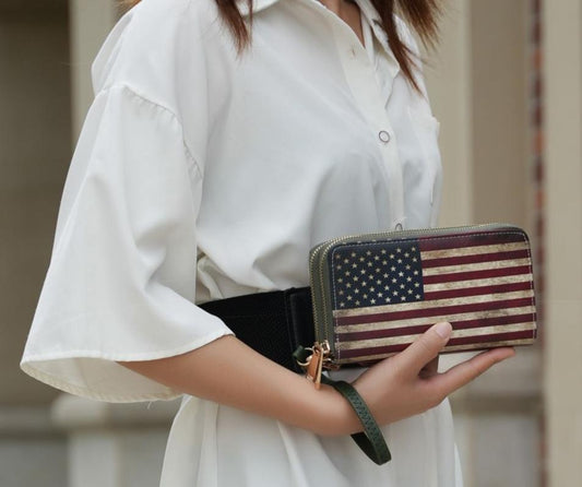 (green)Uriel Vegan Leather Women FLAG Wristlet by Mia K - BagNook