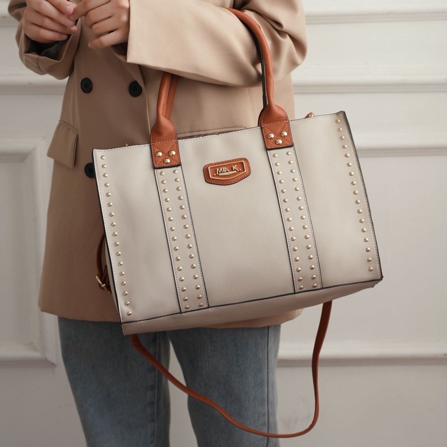 (taupe)Davina Tote Set w/wallet her Crossover Womens Purse by Mia K - BagNook