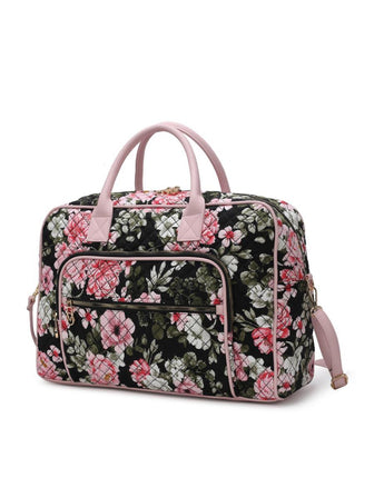(black)Jayla Quilted Botanical Pattern Duffel Bag by Mia k - BagNook
