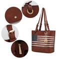 Load image into Gallery viewer, (tan)Vera Vegan Leather Patriotic Flag Women Tote by Mia K - BagNook
