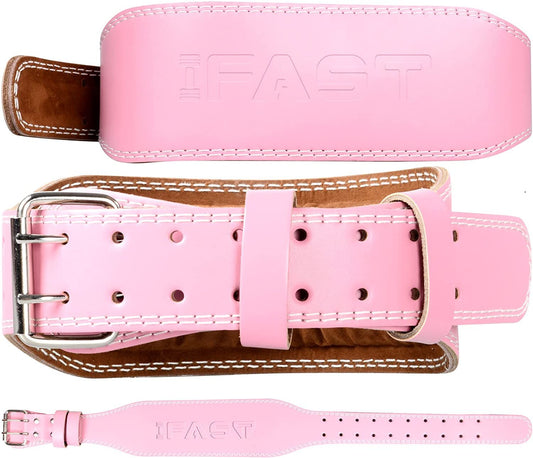 Pink Leather Strength Weightlifting Belt, 4" Wide w/Padded Lumbar Support - BagNook