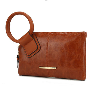 (cognac)Simone Clutch/Wristlet Handbag Vegan Leather by Mia k - BagNook