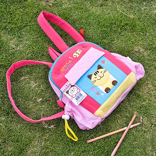 [Smile Cat] Embroidered Applique Kids Backpack - BagNook