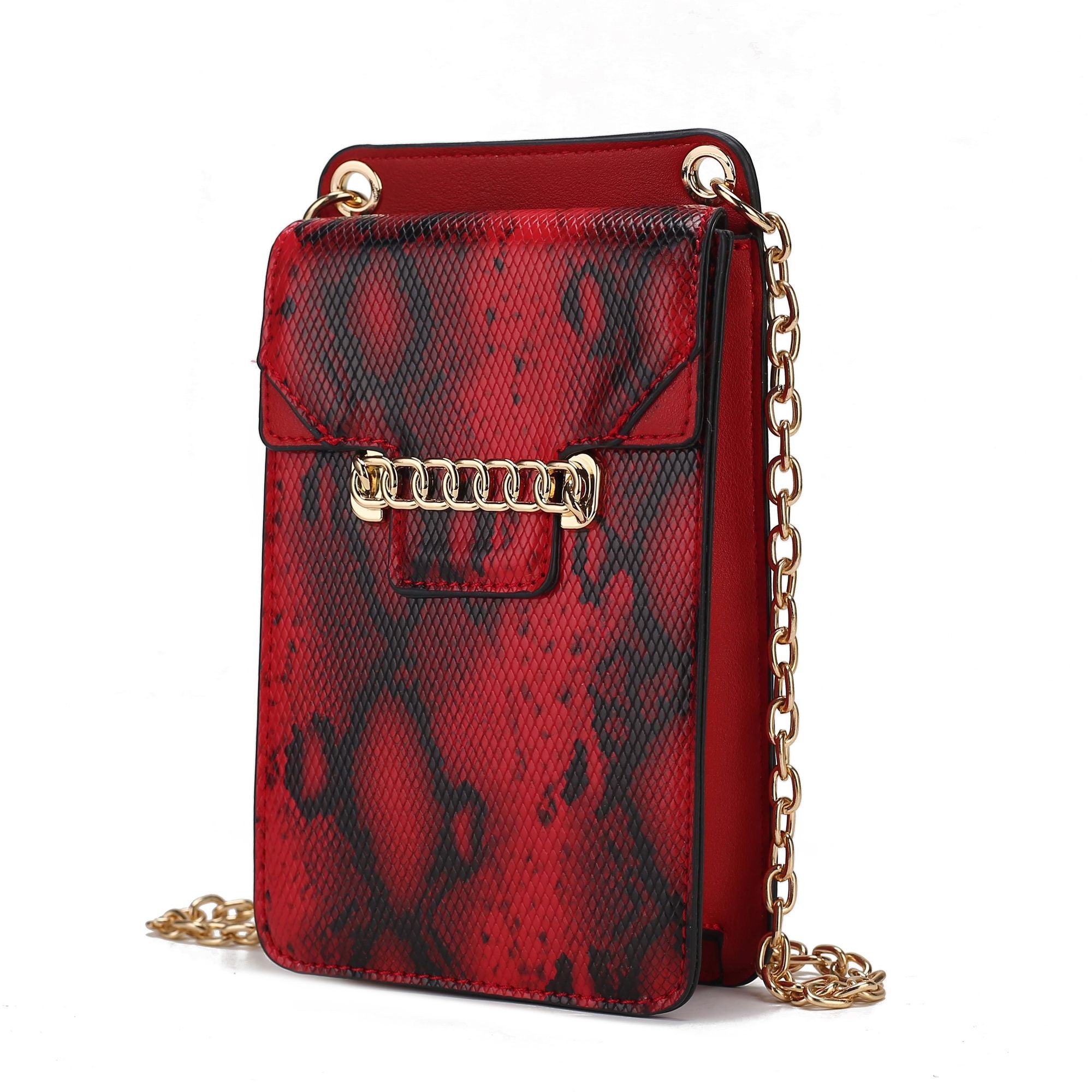 (red)Yael Snake embossed Vegan Leather Phone Crossbody Mia K - BagNook