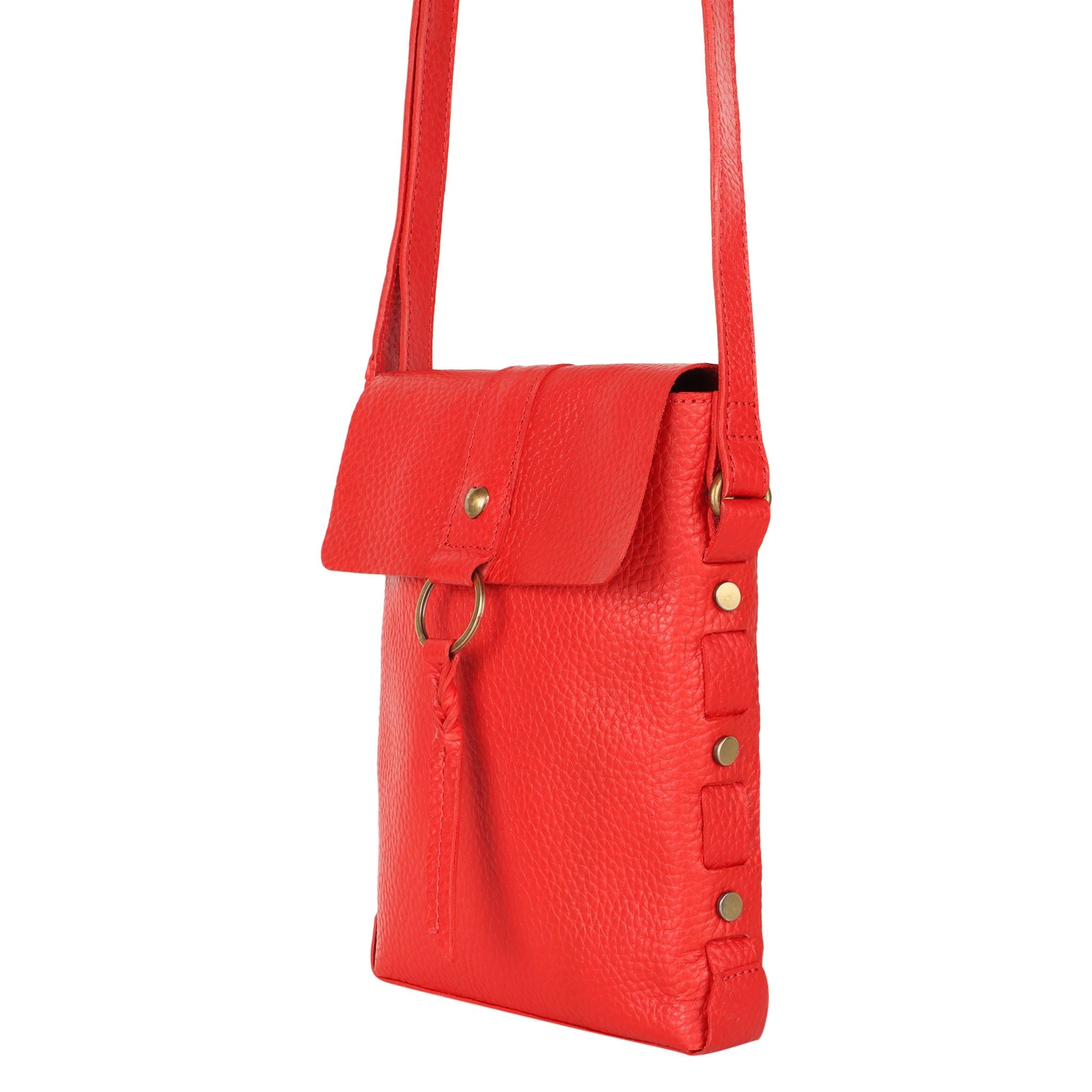 Jane Long Crossbody w/ top flap & tassel - Vibrant Red - BagNook