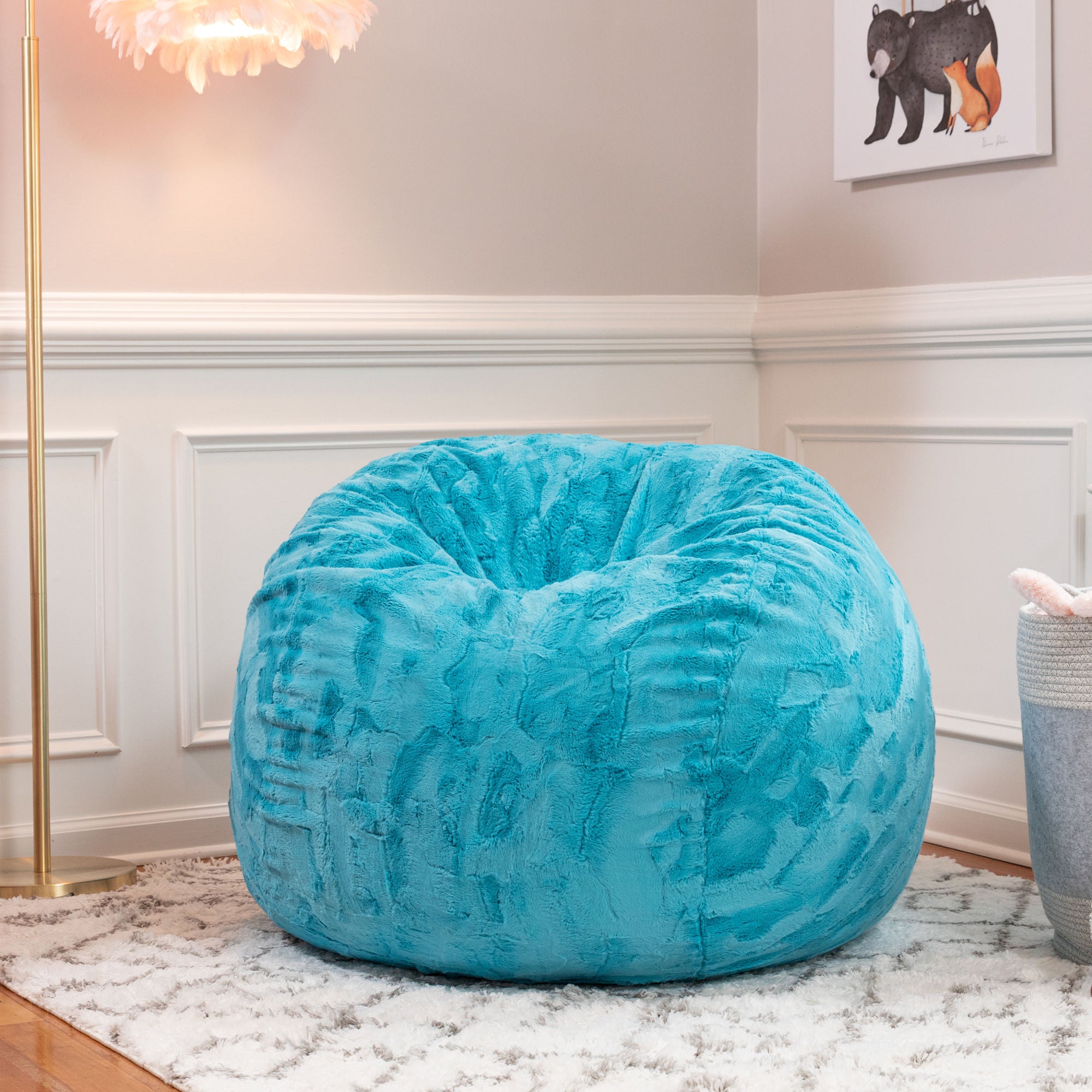 Jaxx Saxx 3 ft Bean Bag Chair - Faux Fur - Maui Turquoise - BagNook