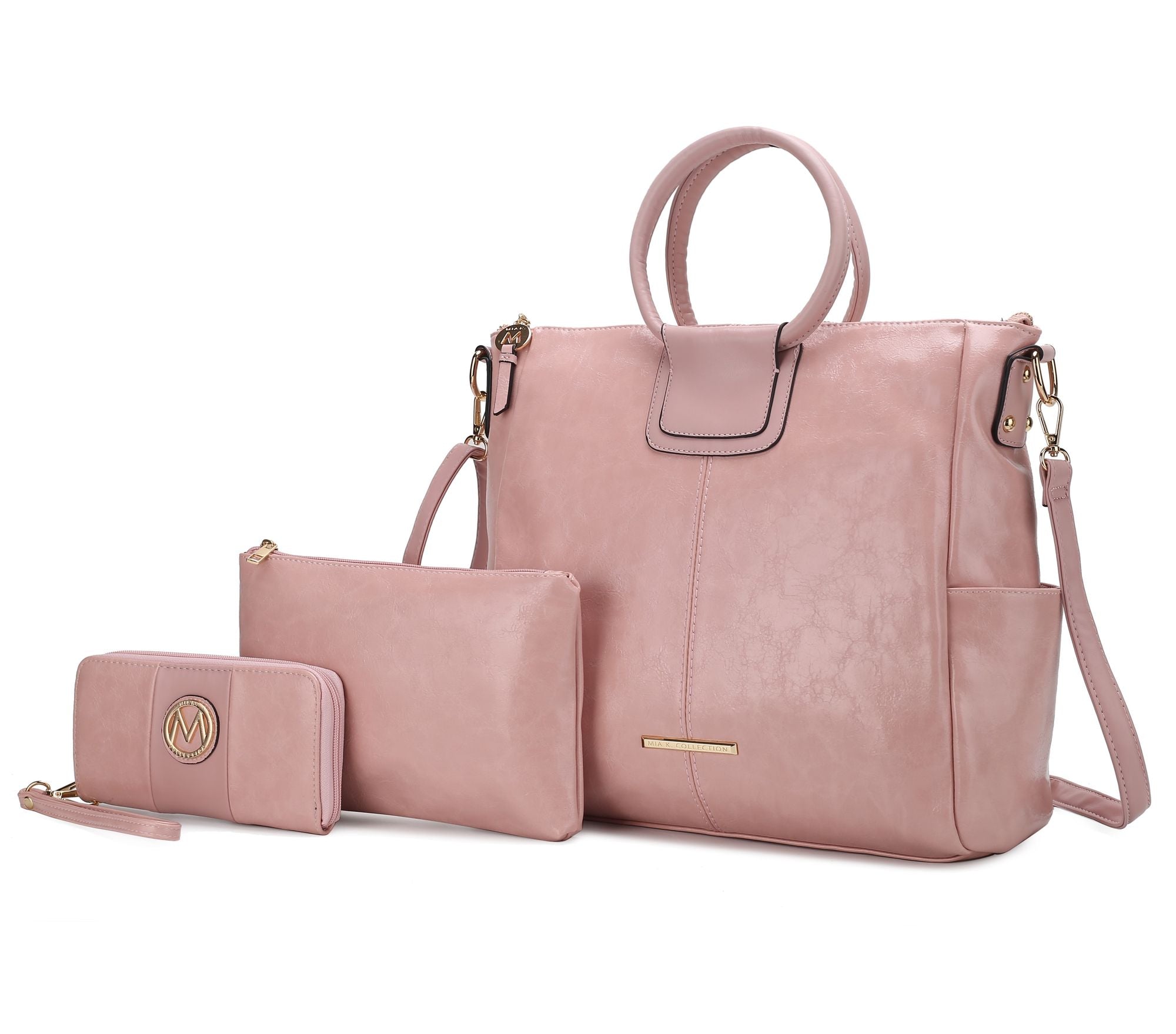 (pink)Zori Tote Handbag w/Pouch & Wallet by Mia k - BagNook