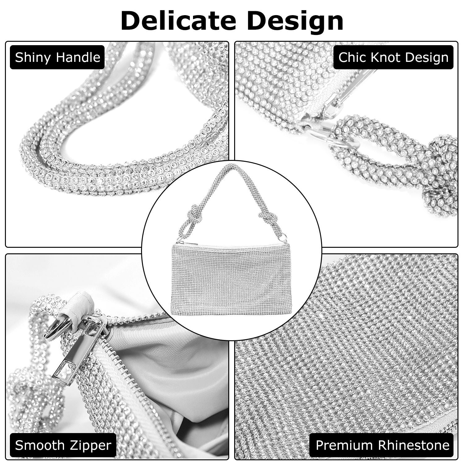 (silver)Glittery Rhinestone Evening Bag - BagNook