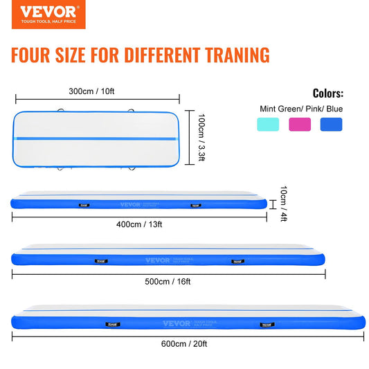 VEVOR Gymnastics Inflatable Air Mat, 4" Thick, 20ft Blue - BagNook