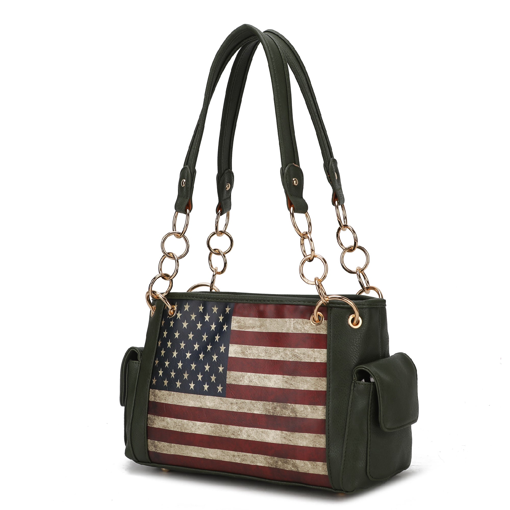 (green)Alaina Vegan Leather Women Flag Shoulder Bag by Mia K - BagNook